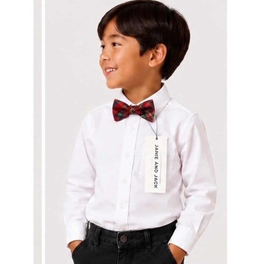 Janie and Jack Boys Tartan Plaid Bow Tie Red Multi Holiday Size 6 and up NWT